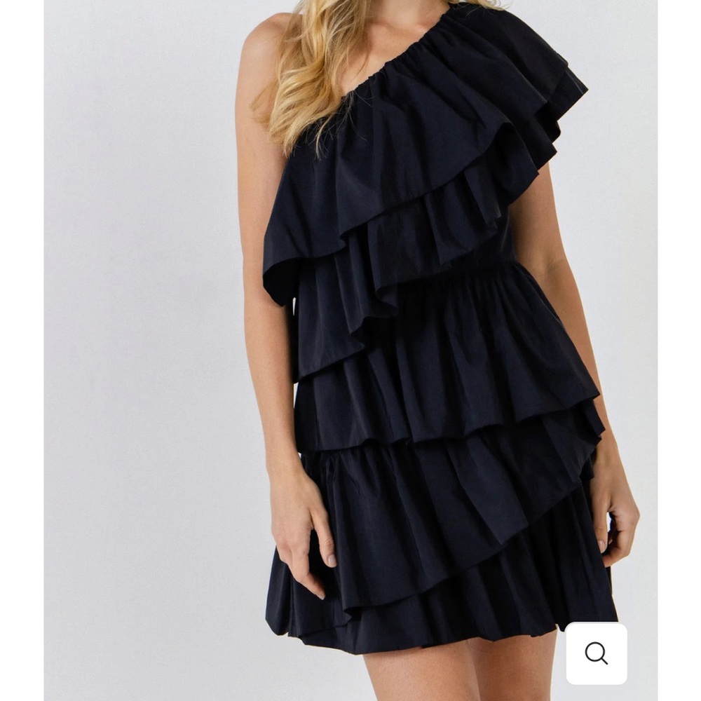 NWT Endless Rose Black Tiered One-Shoulder Dress